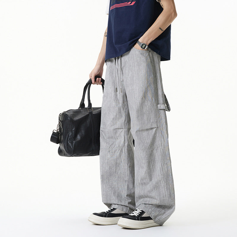 Damen Weite Leinenoptik Cargo-Bundhose mit Tunnelzug, Knieabnähern und asymmetrischer Seitentasche Drune