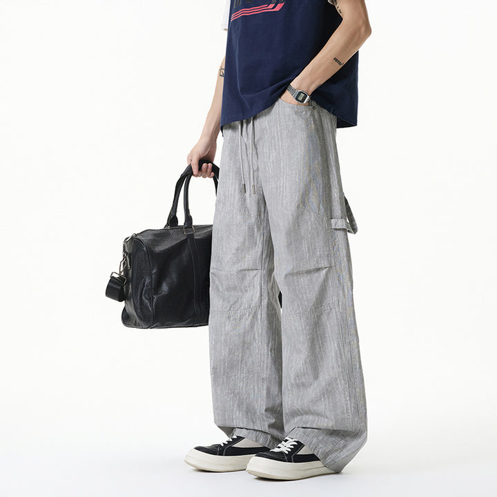 Damen Weite Leinenoptik Cargo-Bundhose mit Tunnelzug, Knieabnähern und asymmetrischer Seitentasche Drune