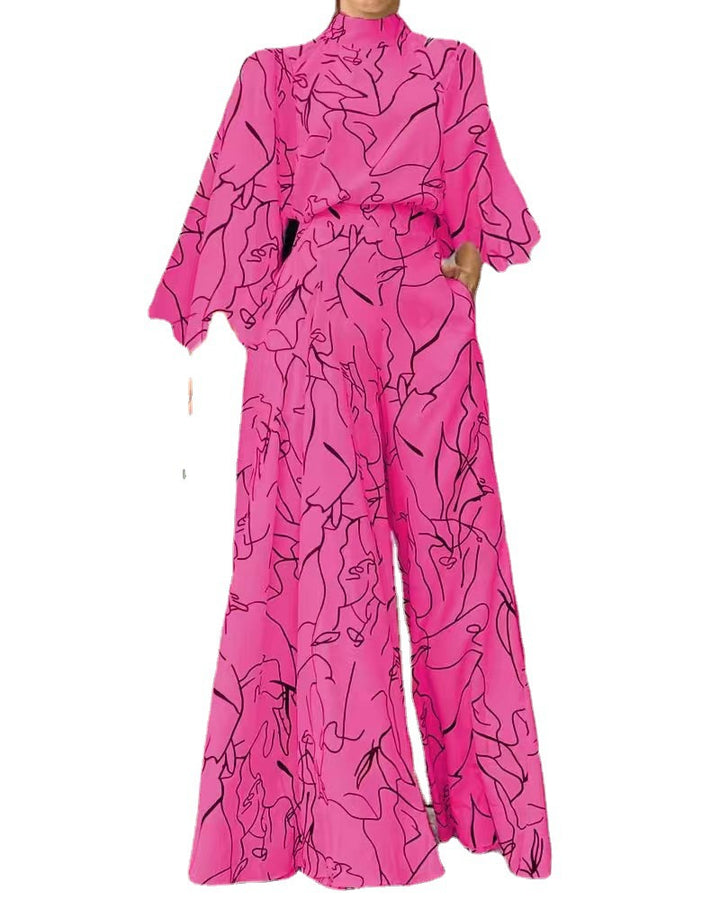 Damen Eleganter Longline Jumpsuit mit Stehkragen, Ballonärmeln und Seitentaschen Drune