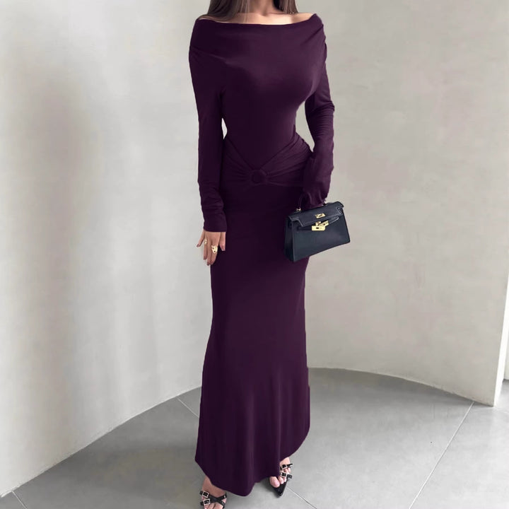 Damen Off-Shoulder Maxikleid mit taillierter Wickeloptik und Raffung Drune