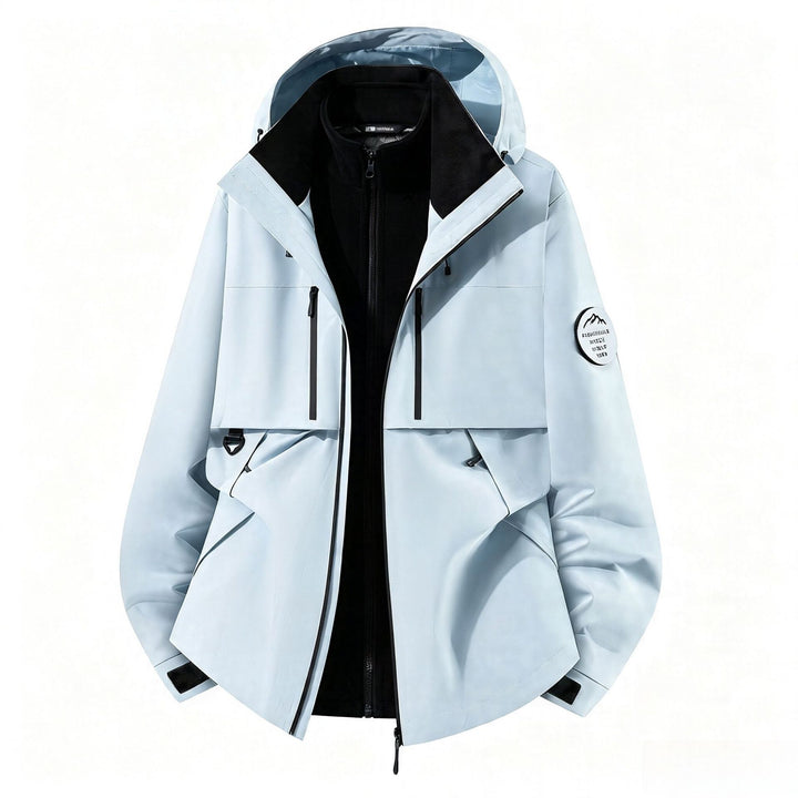 Herren dreilagige Softshell-Outdoorjacke mit herausnehmbarem Fleecefutter und Kapuze Drune