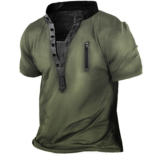 Herren Kurzarm Henley-Shirt mit praktischer Brusttasche und modernem Kragen Drune