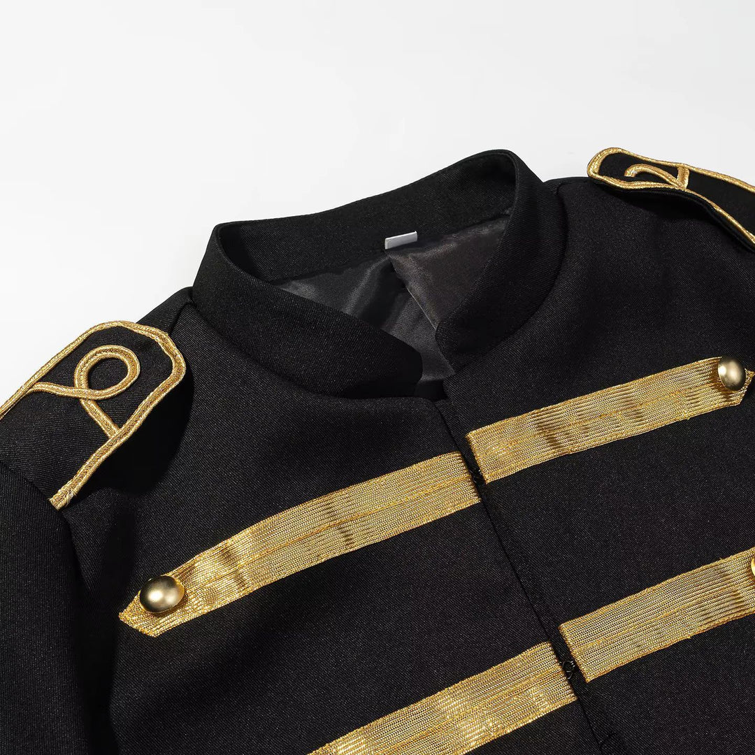 Damen nan kurz geschnittene Paradejacke mit goldverzierten Galons, Epauletten und Stehkragen Drune