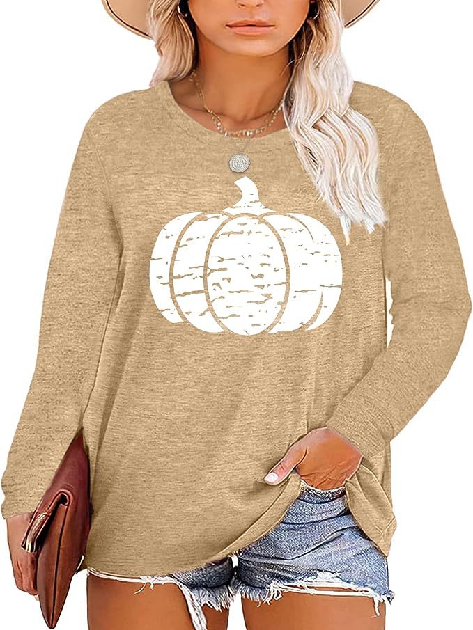 Damen Langarmshirt mit herbstlichem Kürbis-Motiv Drune