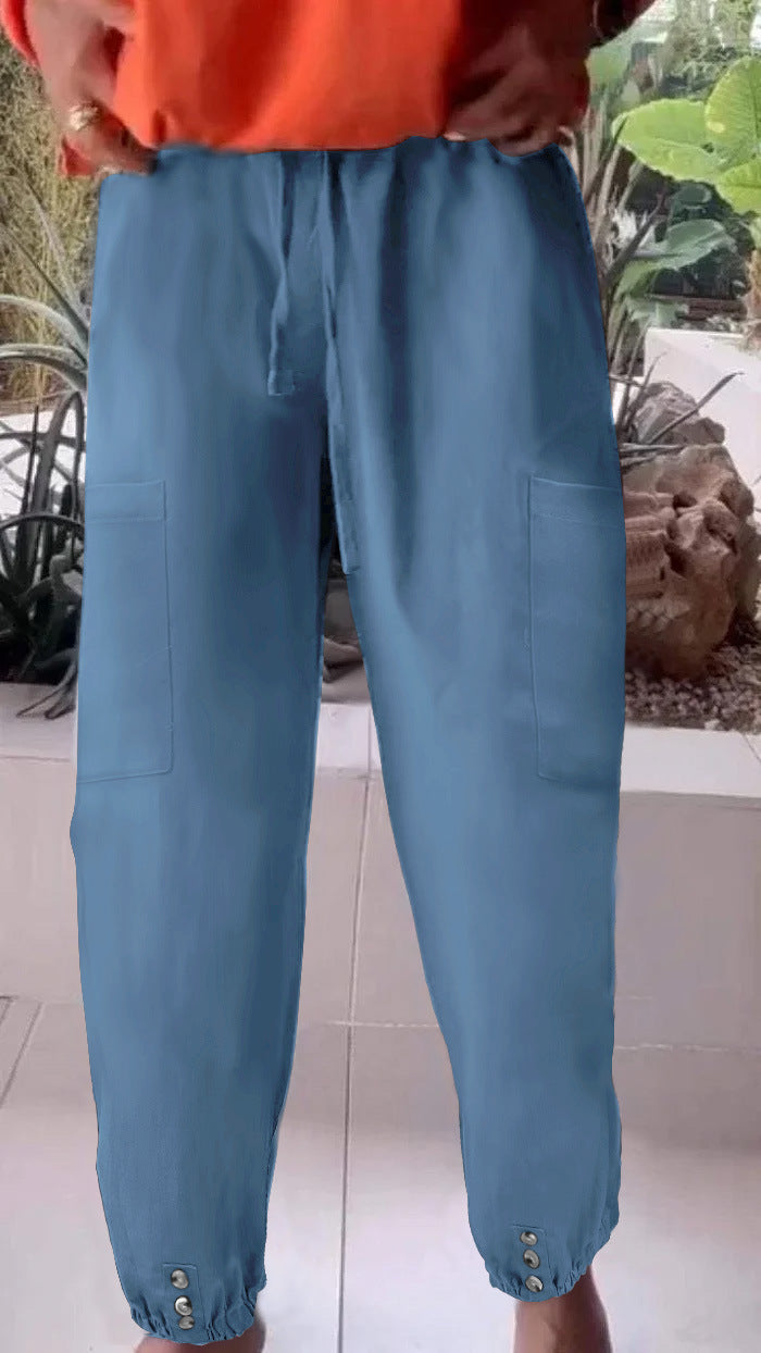 Damen Cargo-Jogginghose mit Kordelzug, aufgesetzten Taschen und Knopfmanschetten Drune