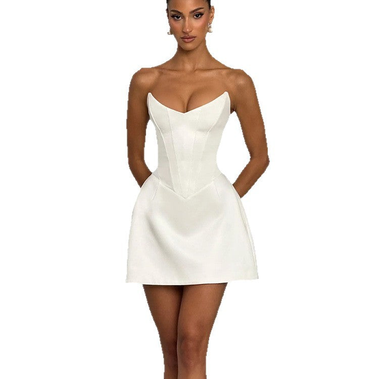 Damen Minikleid mit strukturierter Corsage und tiefem Ausschnitt Drune