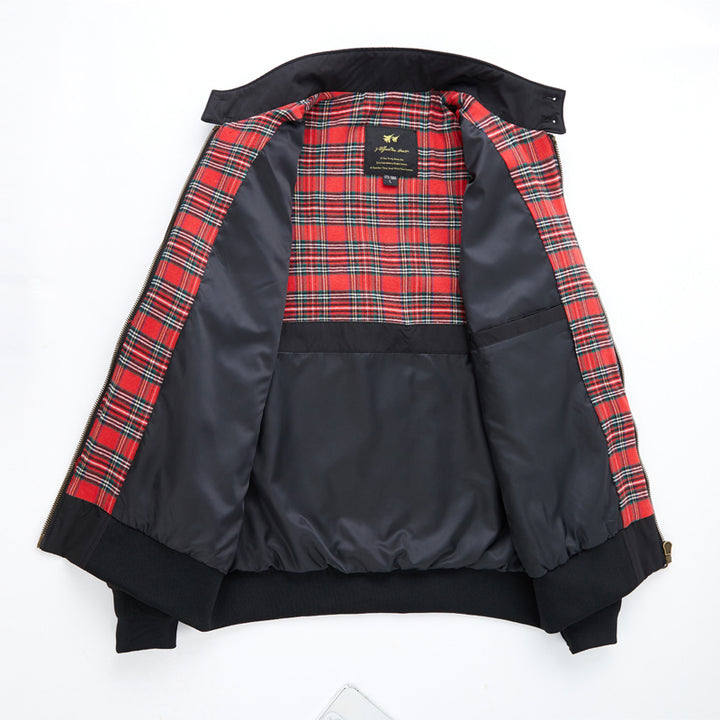 Herren Kurz geschnittene Harrington-Jacke mit Stehkragen, elastischen Bündchen und kariertem Innenfutter Drune