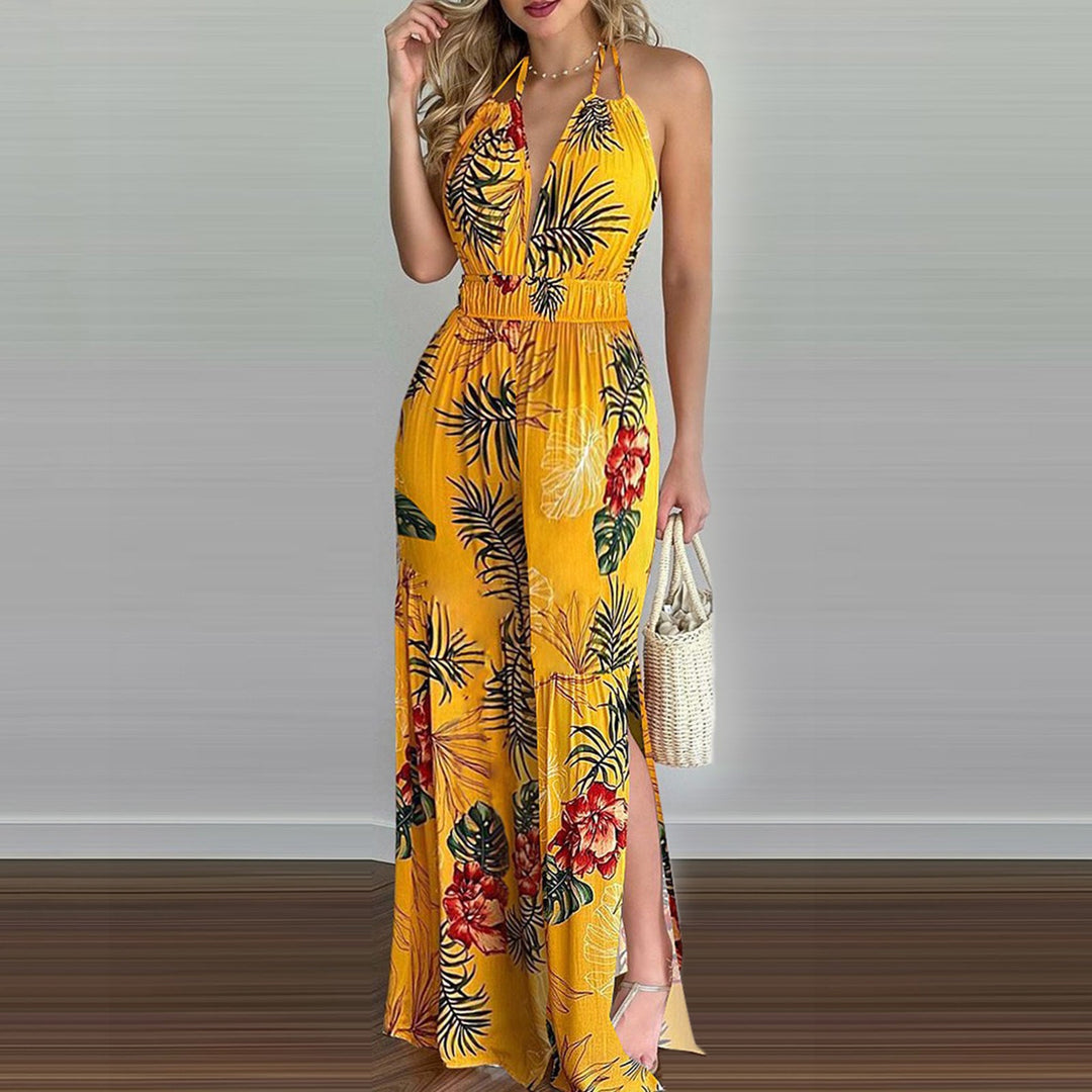 Damen eleganter Jumpsuit mit Spaghettiträgern und hohen Seitenschlitzen Drune