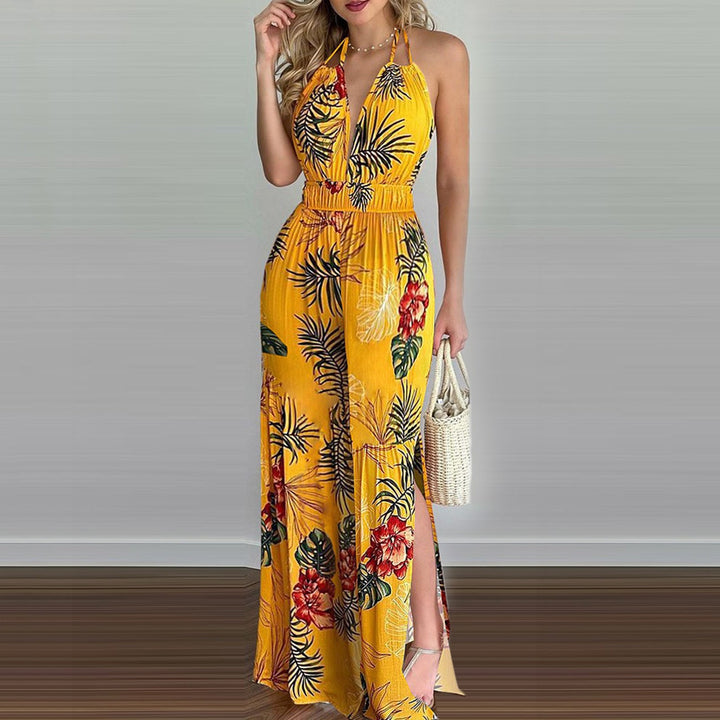 Damen eleganter Jumpsuit mit Spaghettiträgern und hohen Seitenschlitzen Drune