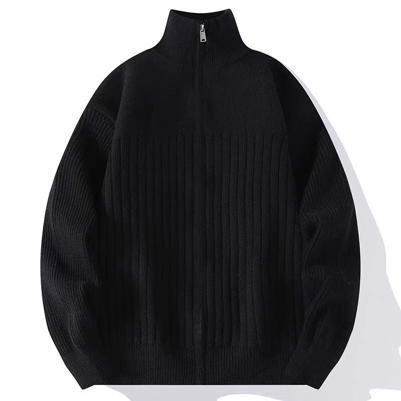 Herren Strukturierter Strickpullover mit halbem Reißverschluss und Rippenstruktur Drune