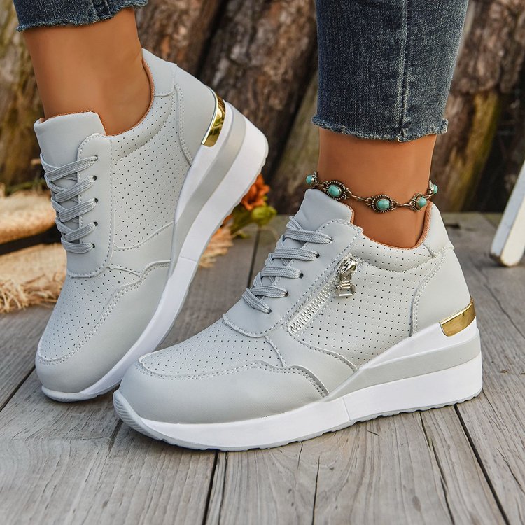 Damen Keil-Sneaker mit seitlichem Reißverschluss, perforiertem Obermaterial und ergonomischem Plateau-Fußbett Drune