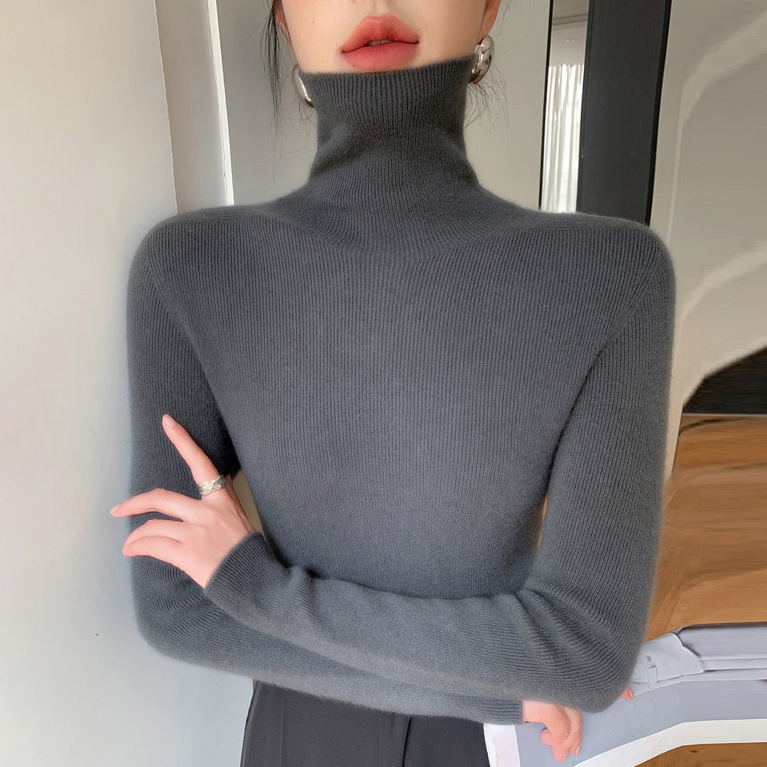 Damen Schlanker Feinstrickpullover mit hohem Rollkragen und feiner Rippstruktur Drune