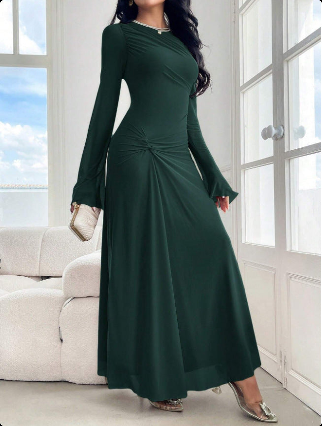 Damen Maxikleid mit geraffter Taillenpartie und Glockenärmeln Drune
