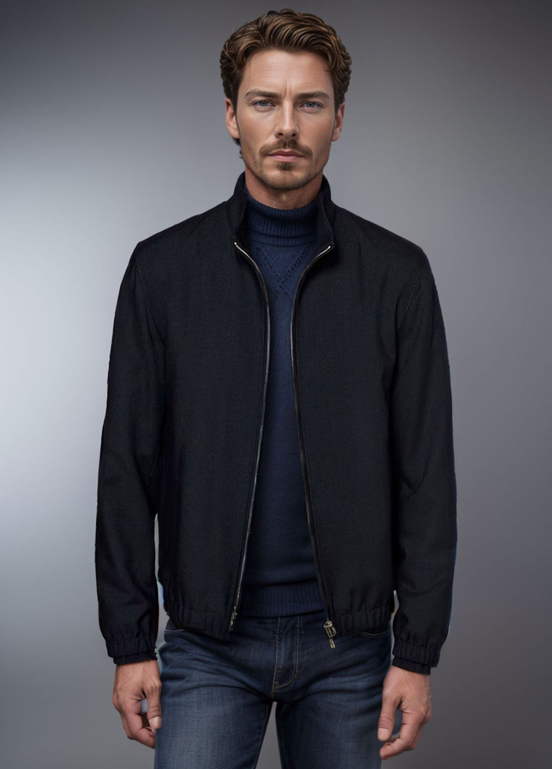 Herren Leichte Zip-Übergangsjacke mit Stehkragen und minimalen Nähten Drune