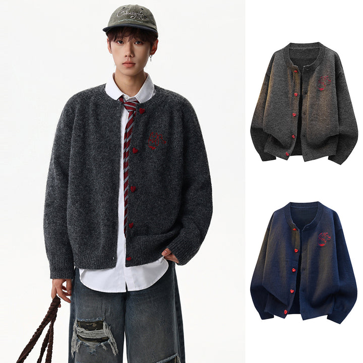 Damen Kuscheliger Grobstrick Cardigan mit Herz-Knöpfen Drune