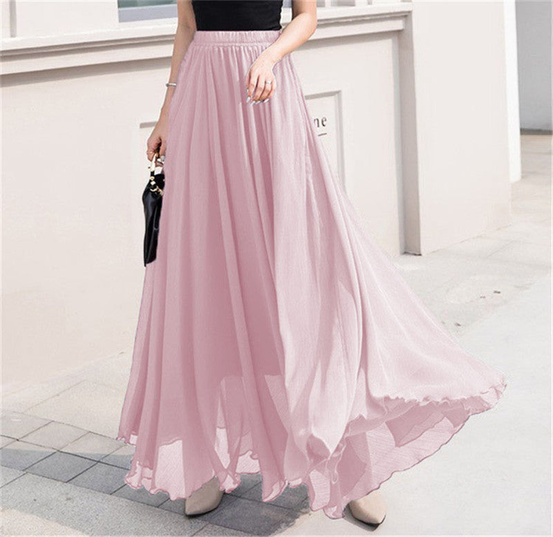 Damen nan Maxi-Chiffonrock mit elastischem Bund und fließender A-Linie Drune