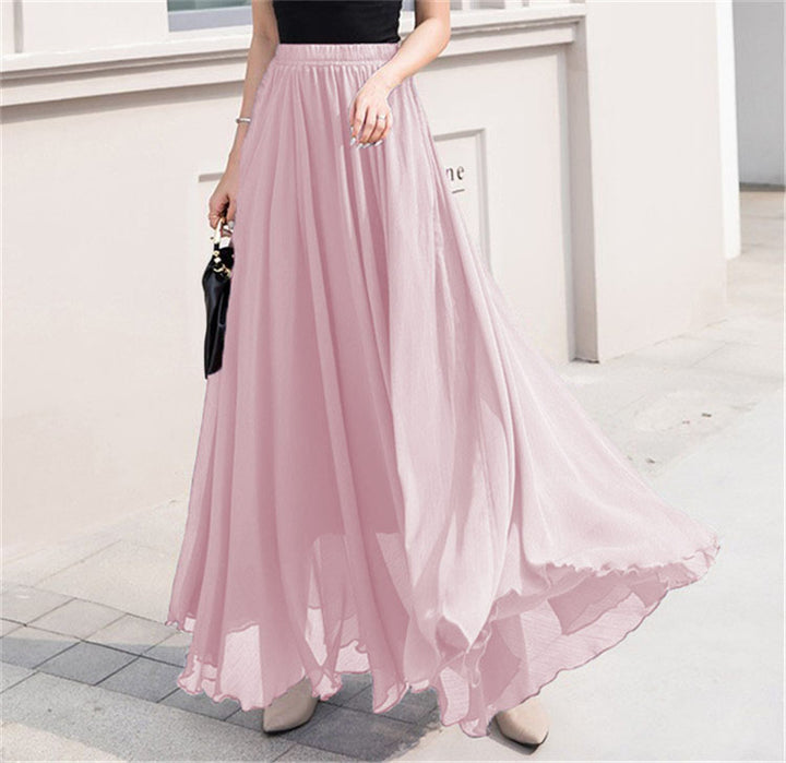 Damen nan Maxi-Chiffonrock mit elastischem Bund und fließender A-Linie Drune