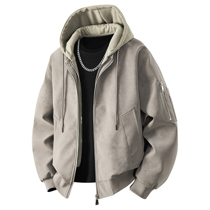 Herren Velours-Imitat Übergangsjacke im Bomberstil mit Stehkragen, Druckknopfleiste & elastischen Bündchen Drune