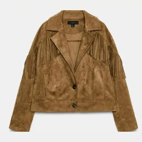 Damen Kurz geschnittene Wollmix-Jacke mit Stehkragen, Reißverschluss und Ballonärmeln Drune