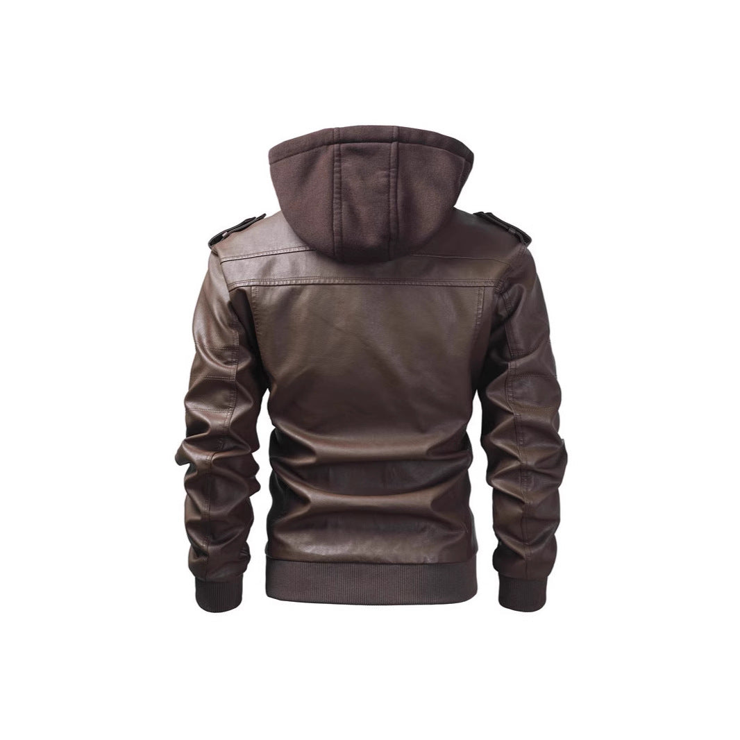Herren Kunstlederjacke mit Kapuze Drune
