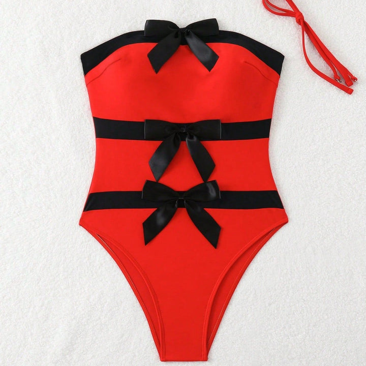 Damen Bandeau-Badeanzug mit dekorativen Schleifen Drune