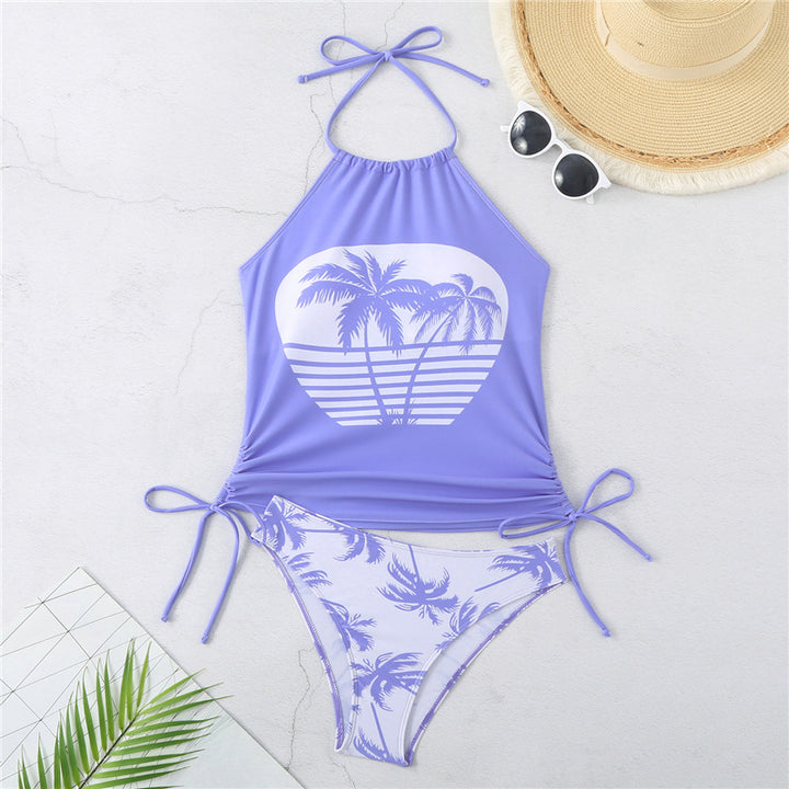 Damen Tankini-Set mit verstellbarem Halter-Design und tropischem Druck Drune
