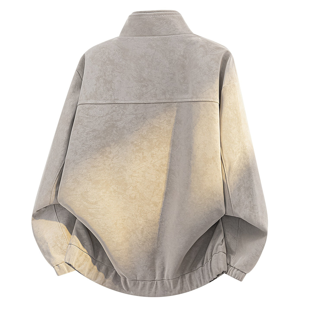 Herren Oversize Velours-Optik Bomberjacke mit hohem Stehkragen, asymmetrischer Brustpasse & elastischem Saum Drune