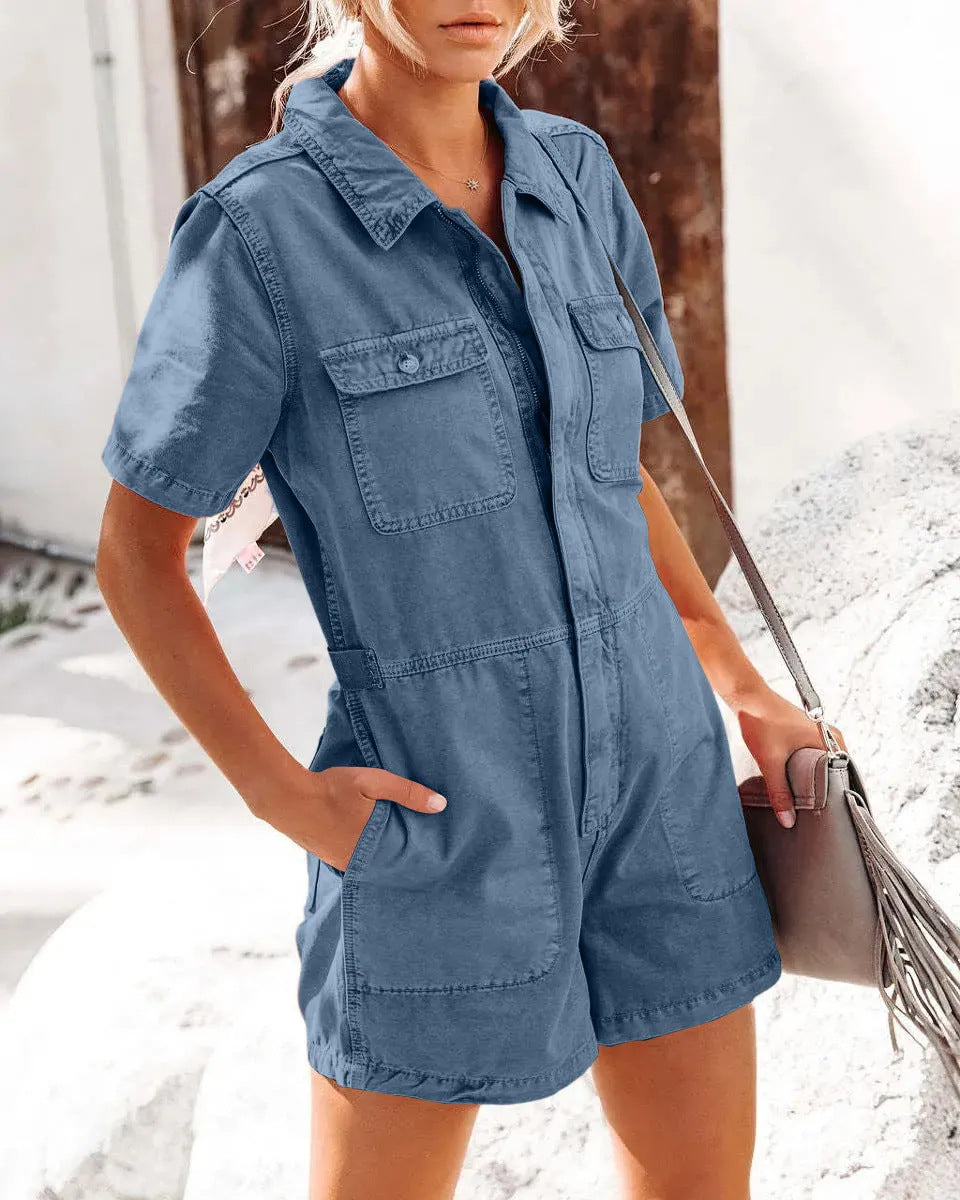 Damen Kurzoverall im lässigen Utility-Stil mit praktischen Taschen Drune
