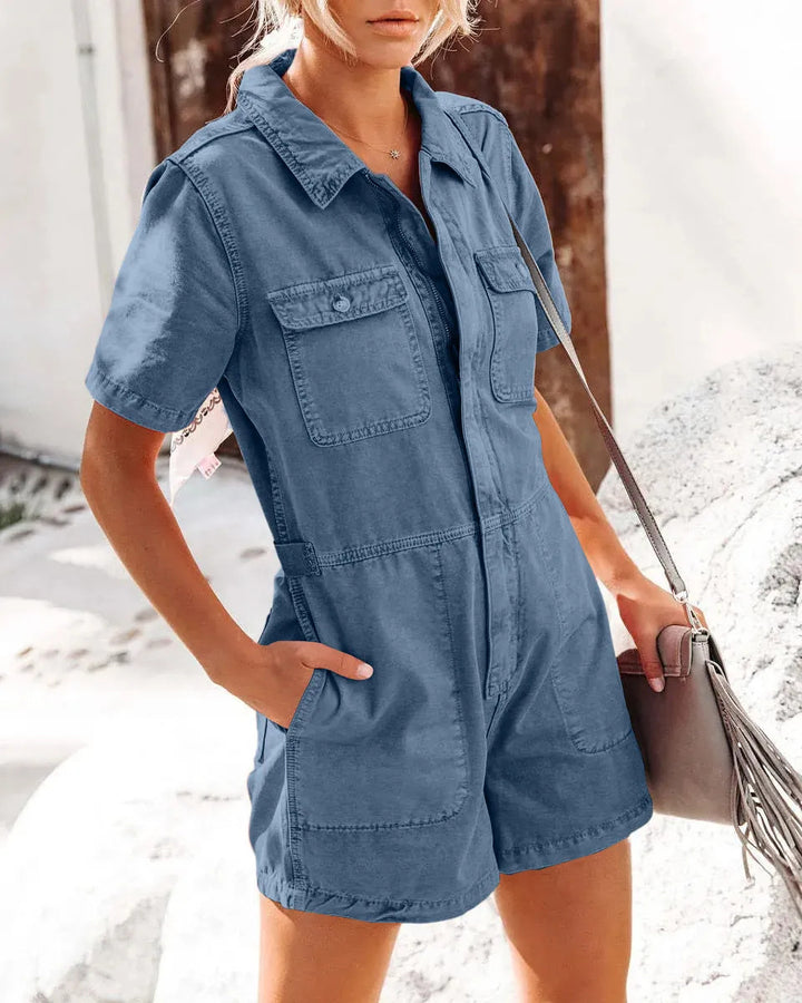 Damen Kurzoverall im lässigen Utility-Stil mit praktischen Taschen Drune