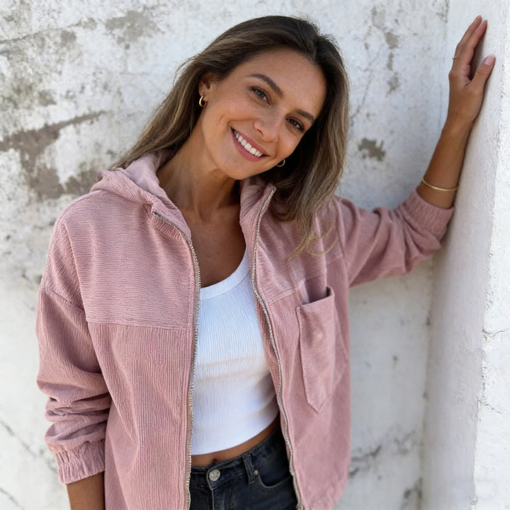 Damen nan Feincord-Übergangsjacke mit Kapuze, Reißverschluss, elastischen Bündchen und seitlichen Eingrifftaschen Drune
