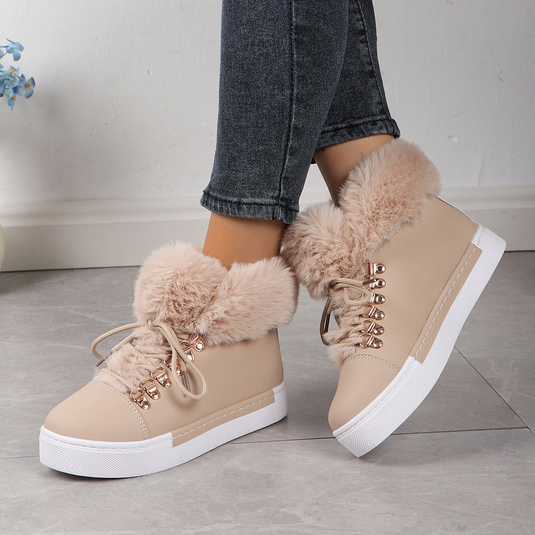 Damen Flauschige Sneakers mit Warmfutter und modischer Schnürung Drune