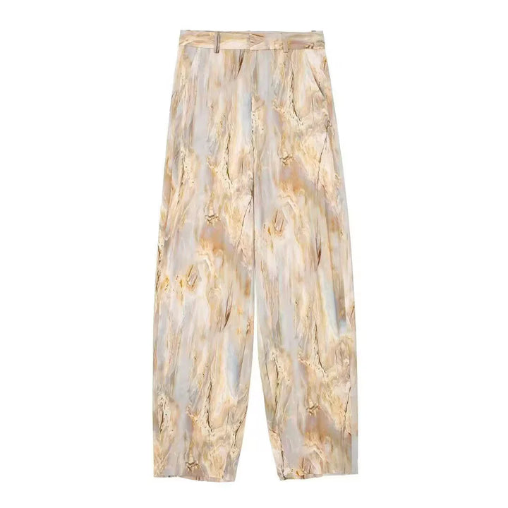 Damen nan weite Palazzo-Hose mit hohem Bund und marmoriertem Druck Drune