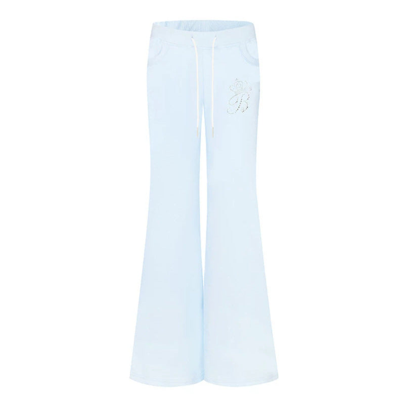 Damen Ausgestellte Loungehose mit hohem Komfortbund, Kordelzug und Strass‑Logo Drune