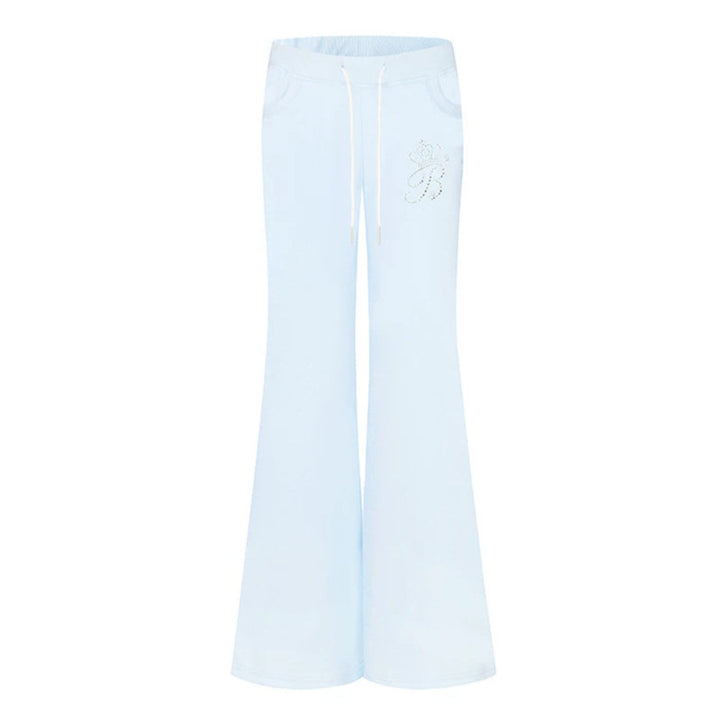Damen Ausgestellte Loungehose mit hohem Komfortbund, Kordelzug und Strass‑Logo Drune
