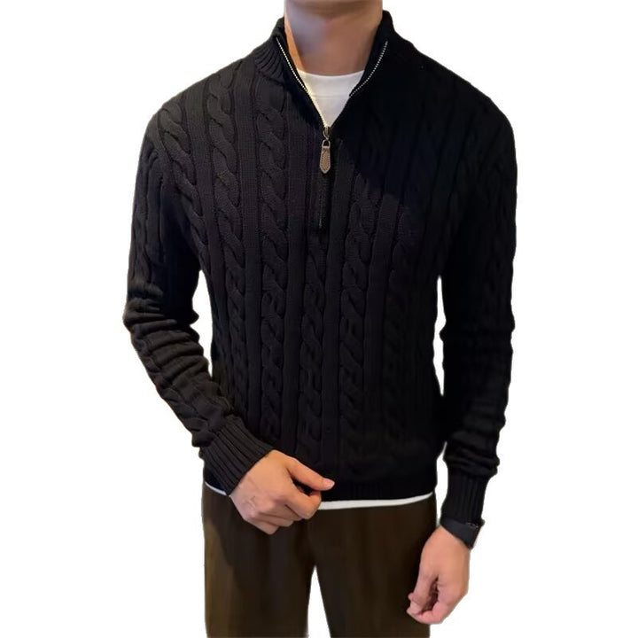 Herren Grobstrickpullover mit hohem Kragen und Reißverschluss Drune