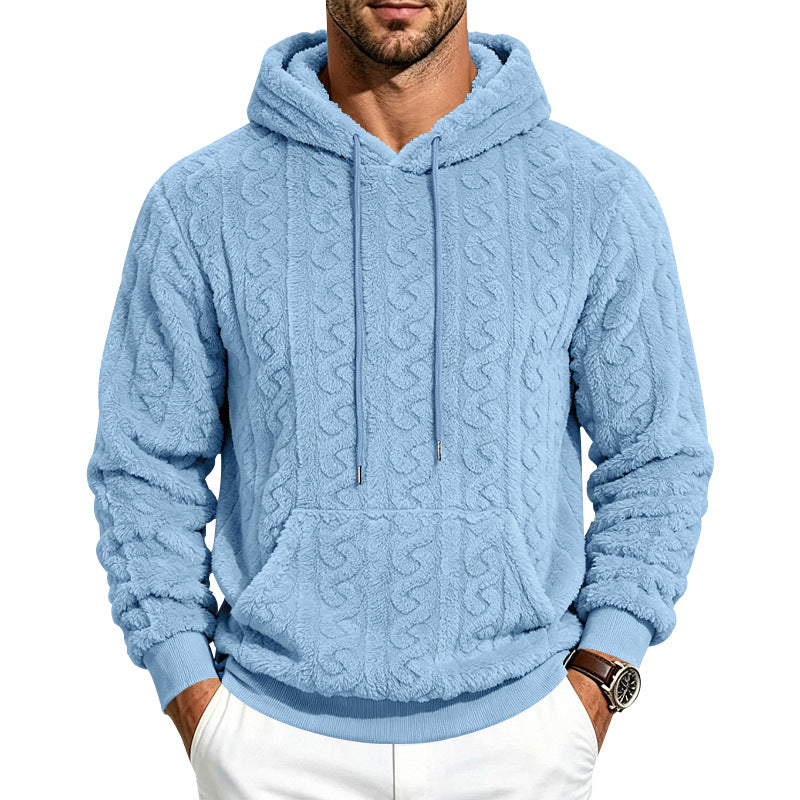 Herren Teddy-Fleecepullover mit Zopfmuster, Kapuze und Kängurutasche Drune