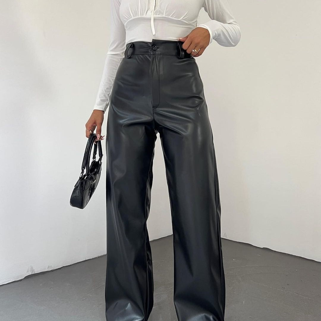 Damen Weite High-Waist-Hose aus Satinoptik mit weitem Bein Drune