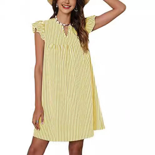 Damen Strandkleid mit fließendem Schnitt und voluminösen Rüschenärmeln Drune