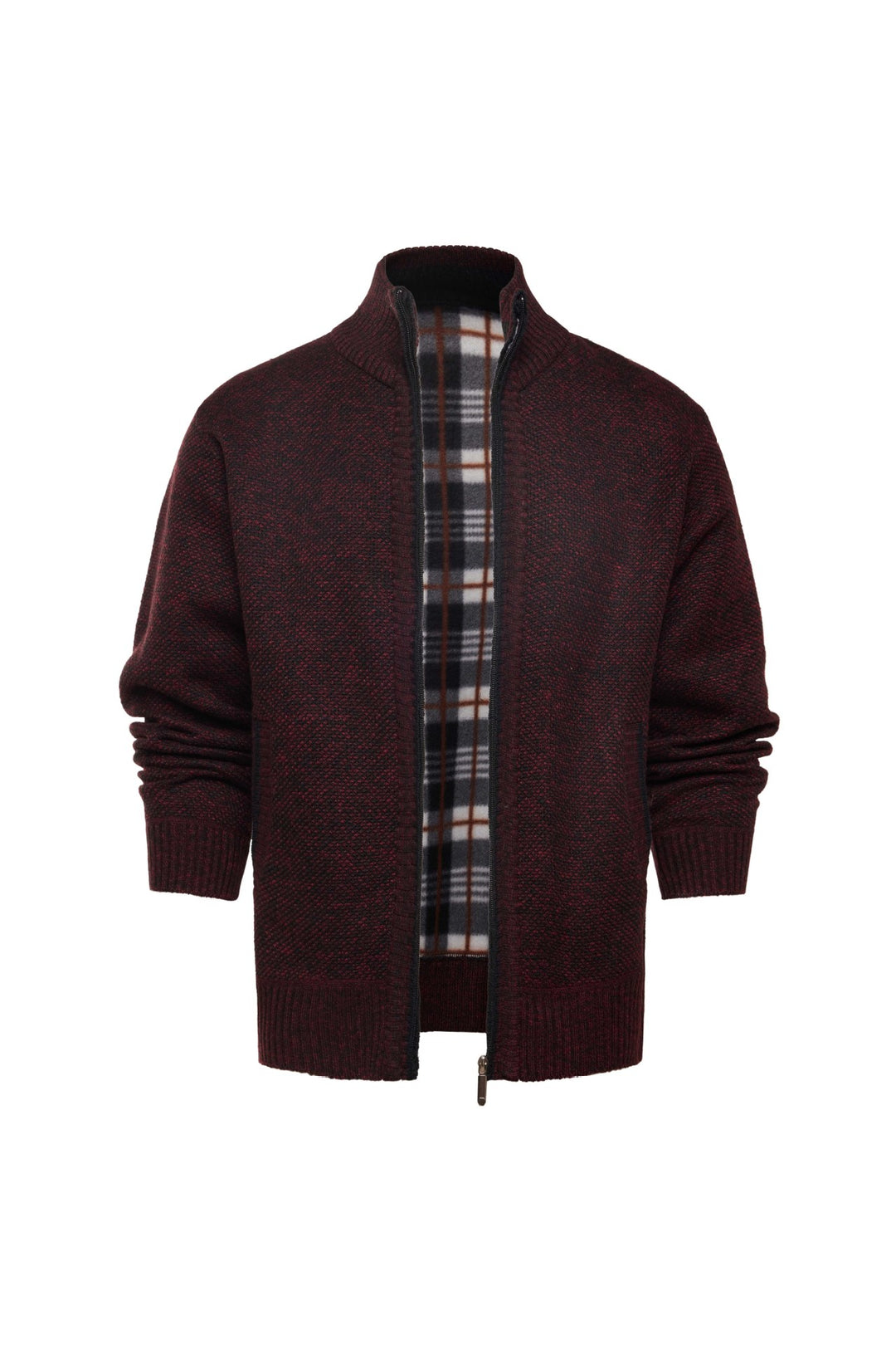Herren gebürstete Strickjacke mit kariertem Thermofutter und Stehkragen Drune