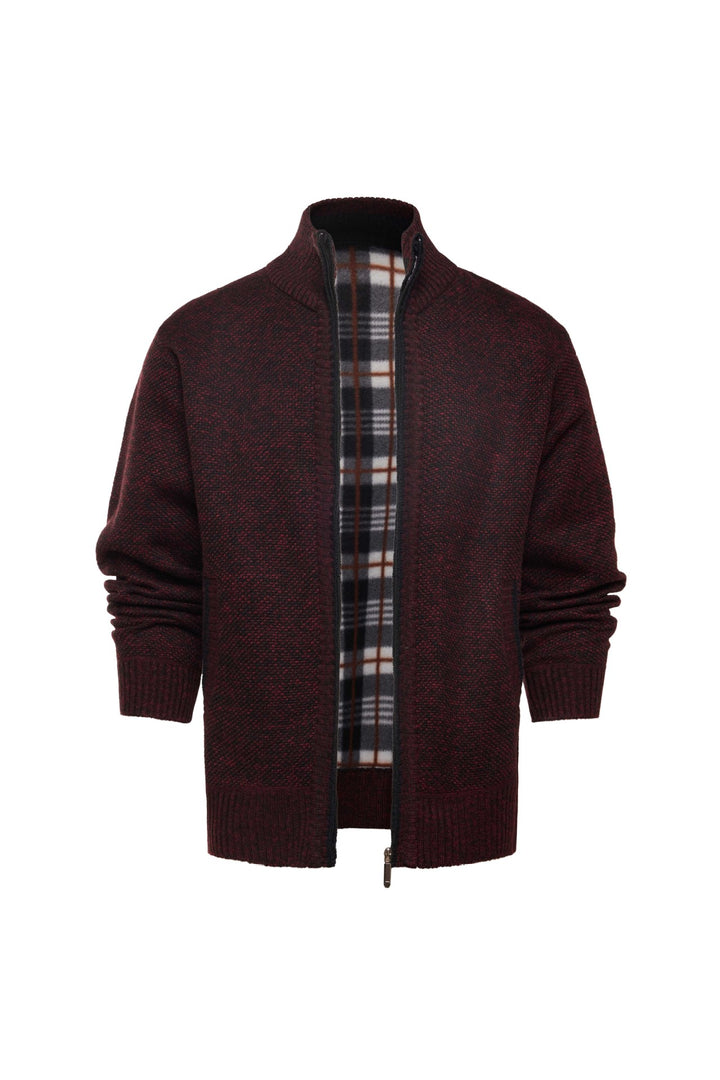Herren gebürstete Strickjacke mit kariertem Thermofutter und Stehkragen Drune