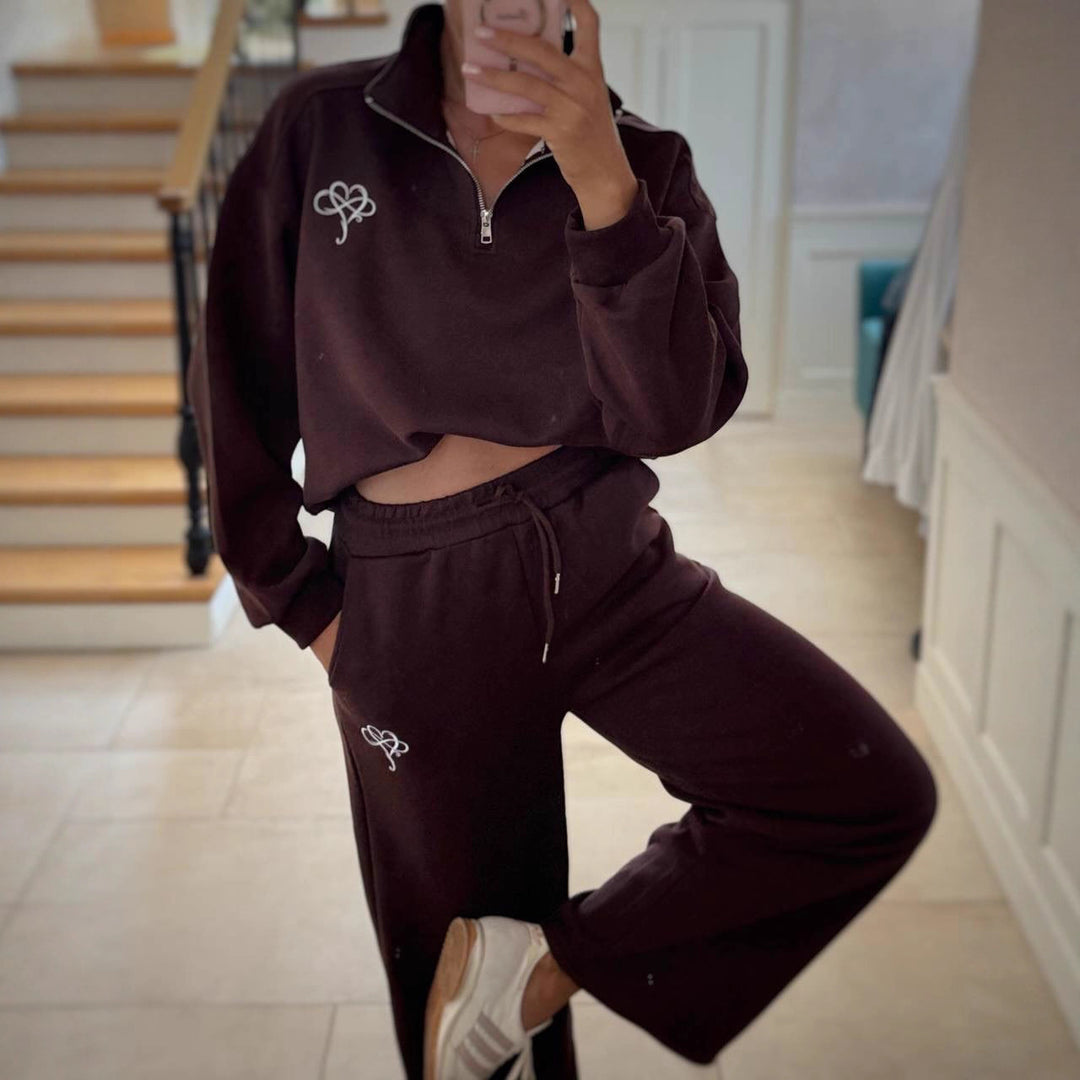 Damen sportlicher Sweater mit halbem Reißverschluss und kontrastierendem Logo Drune