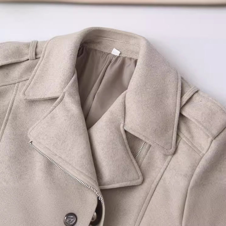 Damen nan cropped Wollmix-Bikerjacke mit asymmetrischem Reißverschluss und großem Schalkragen Drune