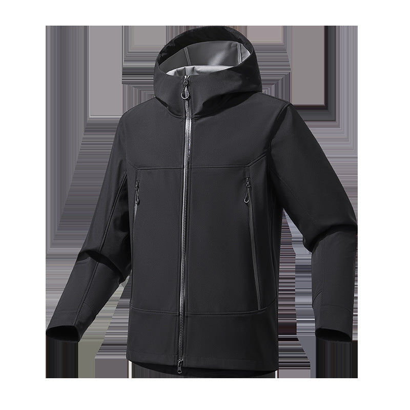 Herren Softshell‑Kapuzenjacke mit Stretch, wind- und wasserabweisender Membran und Zwei‑Wege‑Reißverschluss Drune