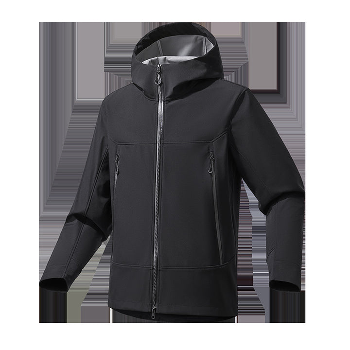 Herren Softshell‑Kapuzenjacke mit Stretch, wind- und wasserabweisender Membran und Zwei‑Wege‑Reißverschluss Drune