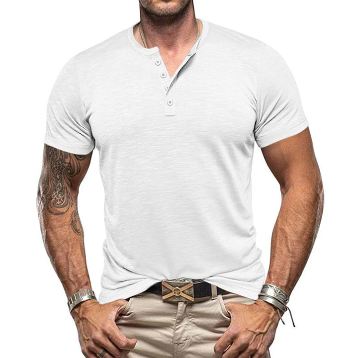 Herren Kurzarm-Henley-T-Shirt aus atmungsaktivem Baumwollmix mit modernem Schnitt Drune