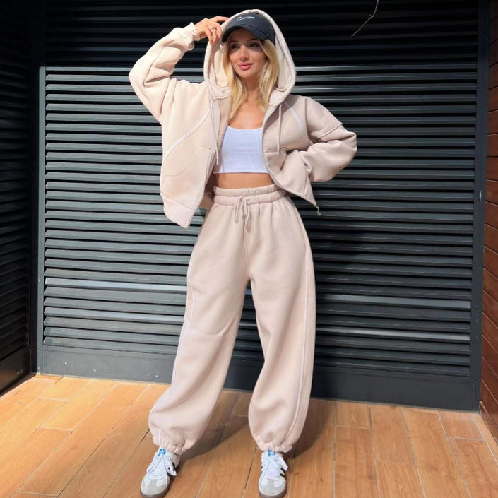 Damen weite Jogginghose mit hohem Bund und kontrastierendem Seitenstreifen Drune