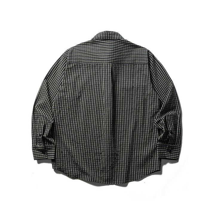 Herren Oversize-Karo-Hemd aus strukturierter Baumwollmischung mit Brusttaschen Drune