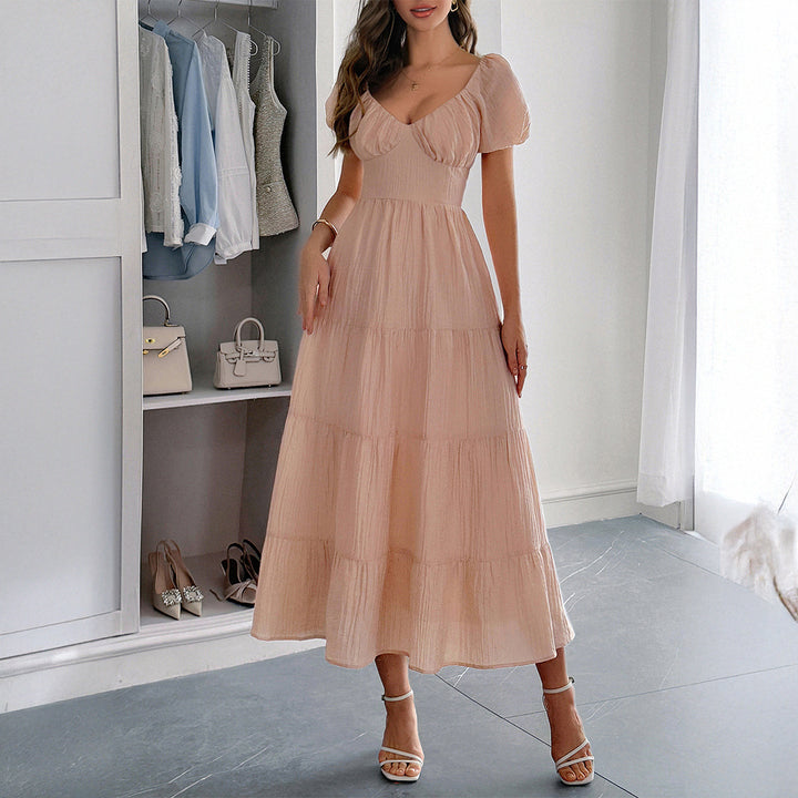 Damen Midi-Kleid mit voluminösen Puffärmeln und lässigem Schnitt Drune