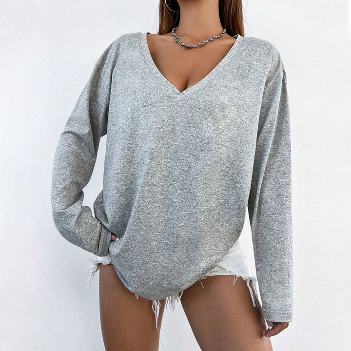 Damen oversized V‑Neck Longsleeve Pullover aus weichem Jersey Drune
