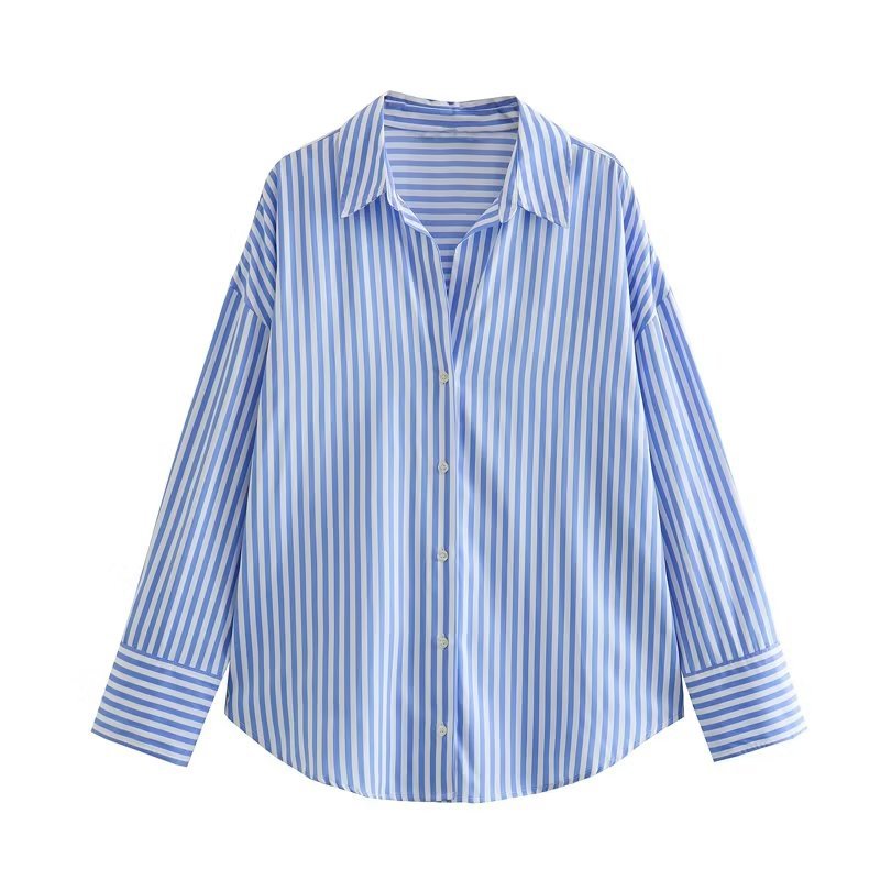 Damen Oversize-Hemdbluse mit überschnittener Schulter und klassischer Knopfleiste Drune